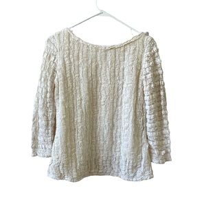 CAROLINA HERRERA IVORY PULLOVER 3/4 SLEEVES CROCHET RUFFLE SCOOPE NECK MEDIUM